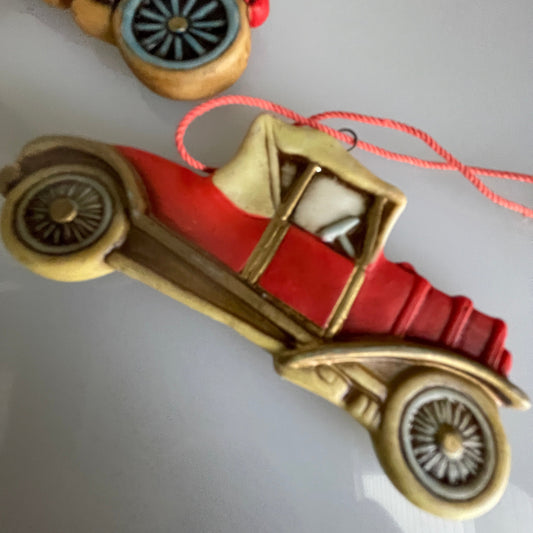 Schmid Antique Automobiles Set Of 2 Porcelain Vintage Transportation Collectible Ornaments