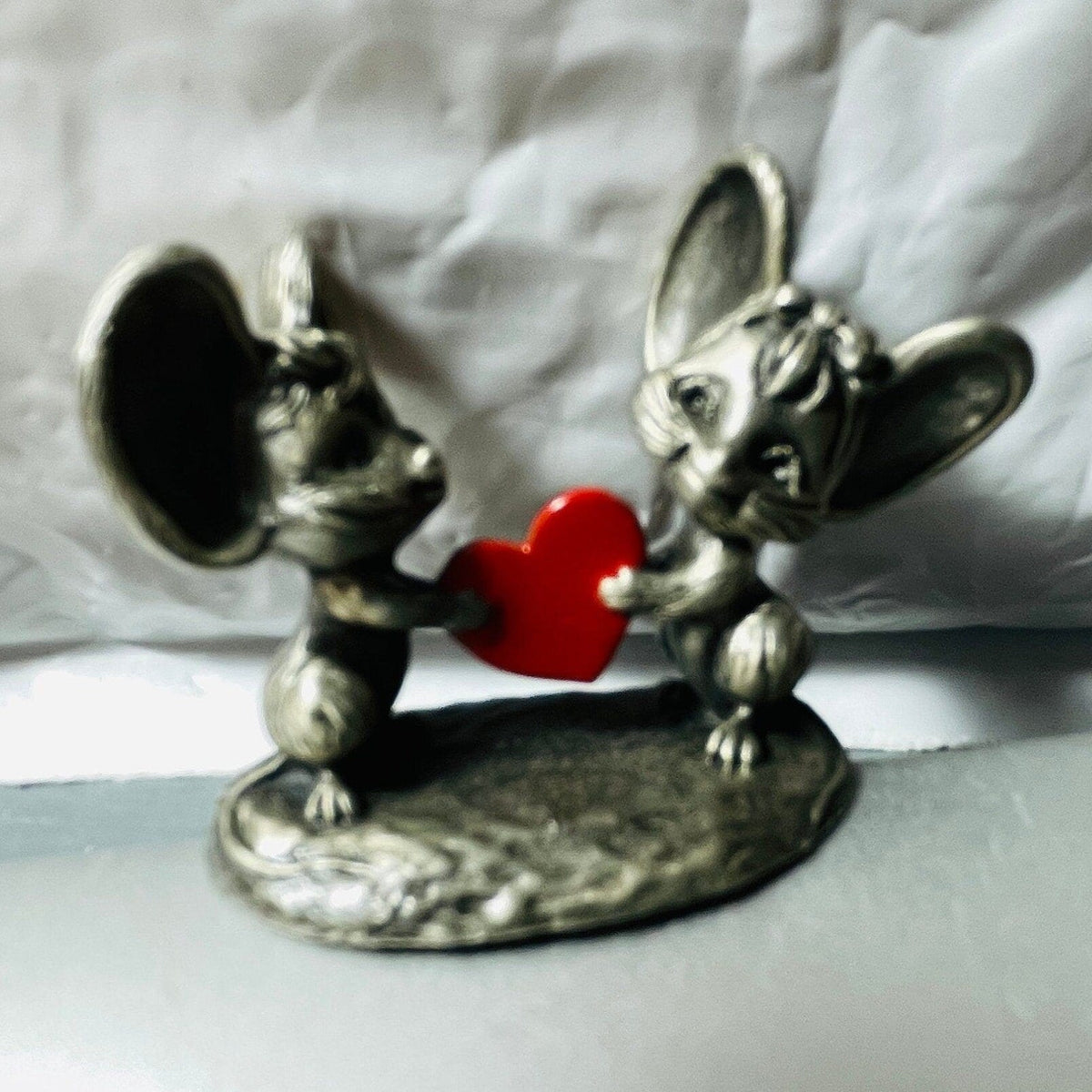 Pewter, Hallmark Cards, Little Gallery, Choice of 1977 Betsy Clark Under Umbrella or 1981 Mice Wish Heart Vintage Figurines