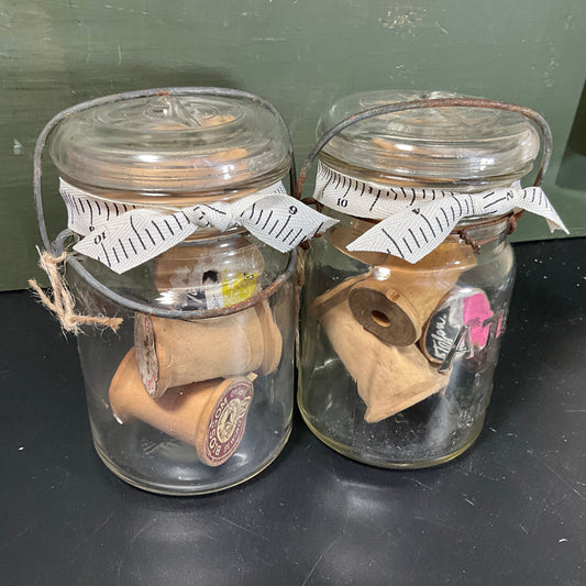 Decorate your personal needlecraft space with jars full of vintage sewing notions see pictures and variations*