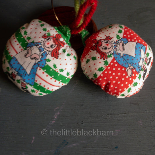 Homemade Pair of Raggedy Ann Vintage 1978 Christmas Ornaments