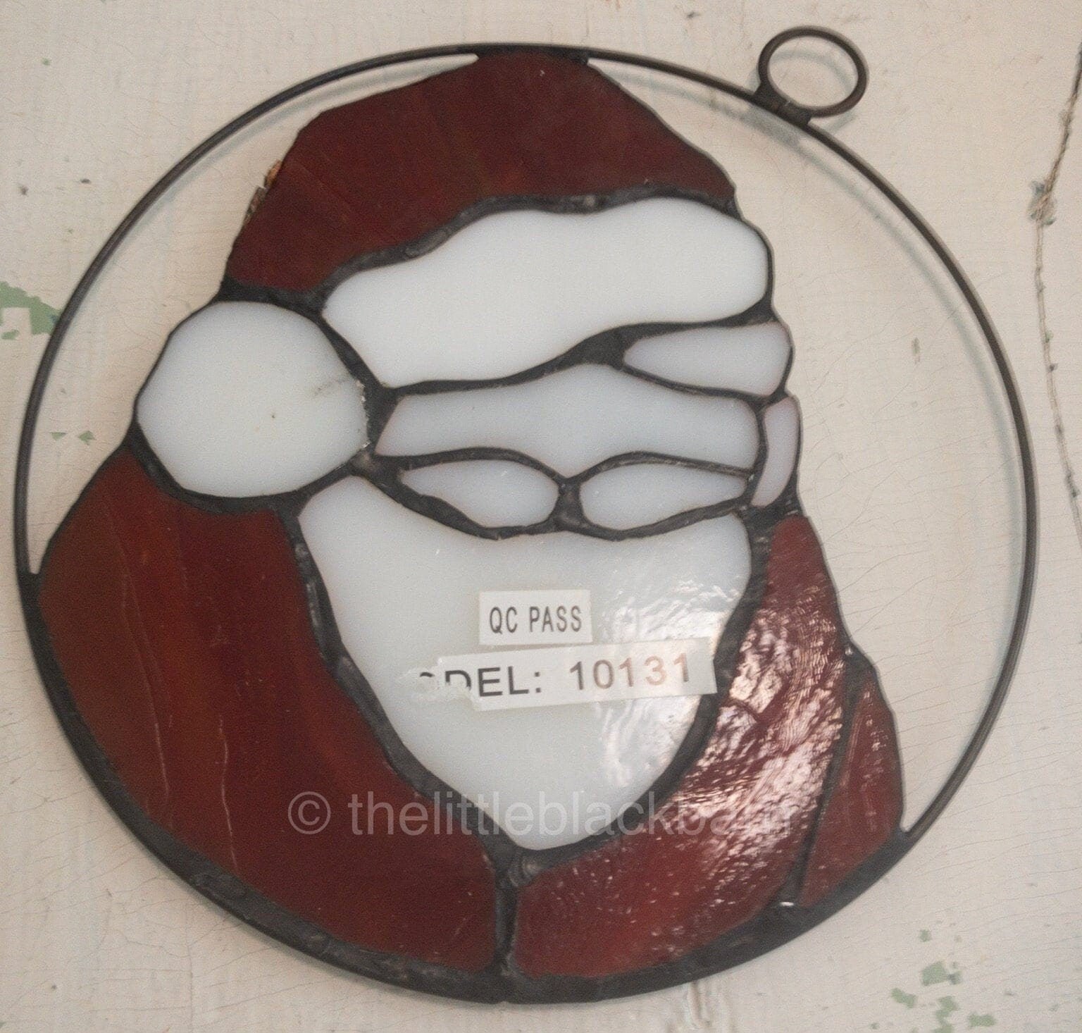 Stained Glass, Set of 3 Nice, Poinsettia, Santa, and Bell, Vintage Holiday Ornaments