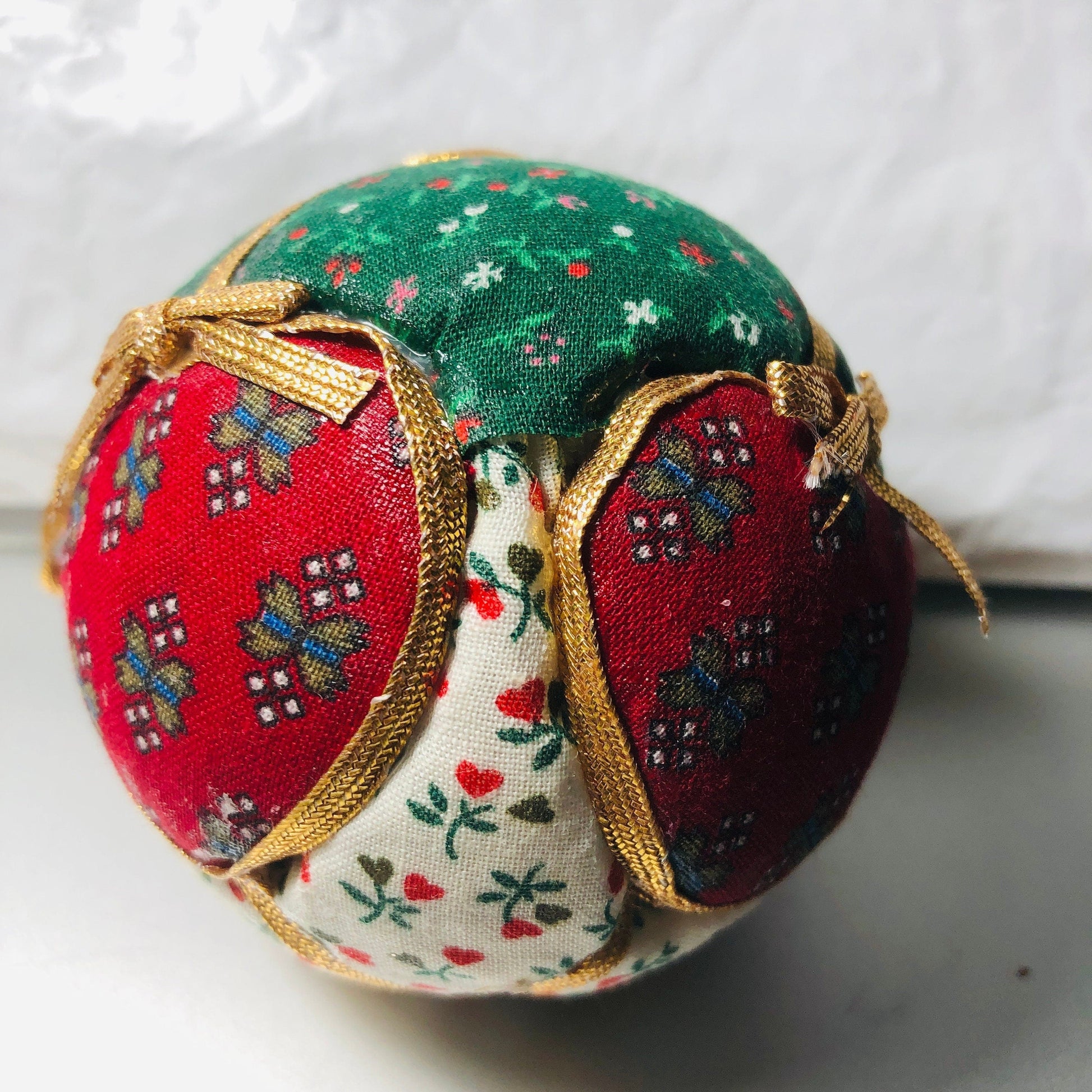 Homemade, Quilted Round Ball Christmas Ornament