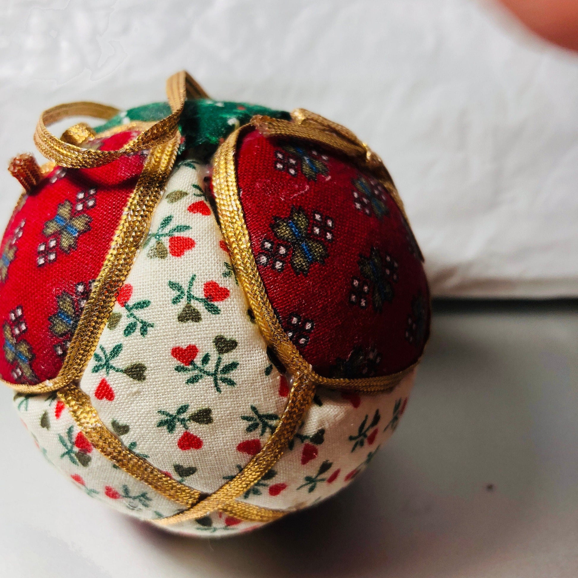 Homemade, Quilted Round Ball Christmas Ornament