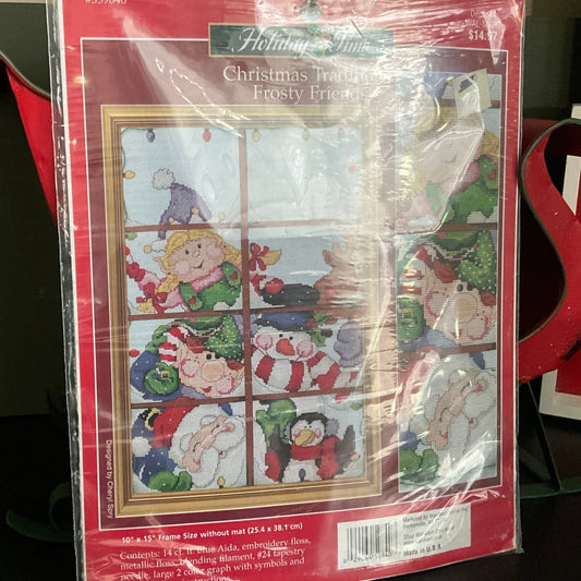 Holiday Time Christmas Traditions Frosty Friends counted cross stitch kit 14 count light blue AIDA