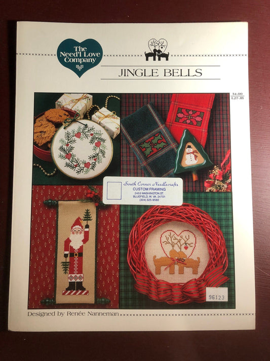 The Need&#39;l Love Company, Jingle Bells, Designed by, Renee Nanneman, Vintage 1989, Counted Cross Stitch, Pattern Book