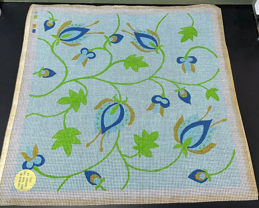 Paragon fanciful floral 16 by 16 inch hand painted canvas needlepoint with wool kit*