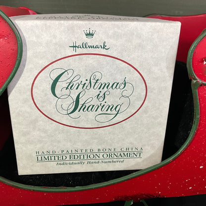 Hallmark Christmas is Sharing choice Hand Painted Bone China Limited Edition Ornaments see pictures and variations*