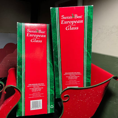 Santa&#39;s Best set of 2 European Style Glass Nutcracker soldier & puppy in Christmas stocking mouth blown handcrafted ornaments