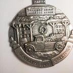Pewter, Seasons Greetings, Country Store, Pickup & Christmas Tree, Vintage 1990, Ornament
