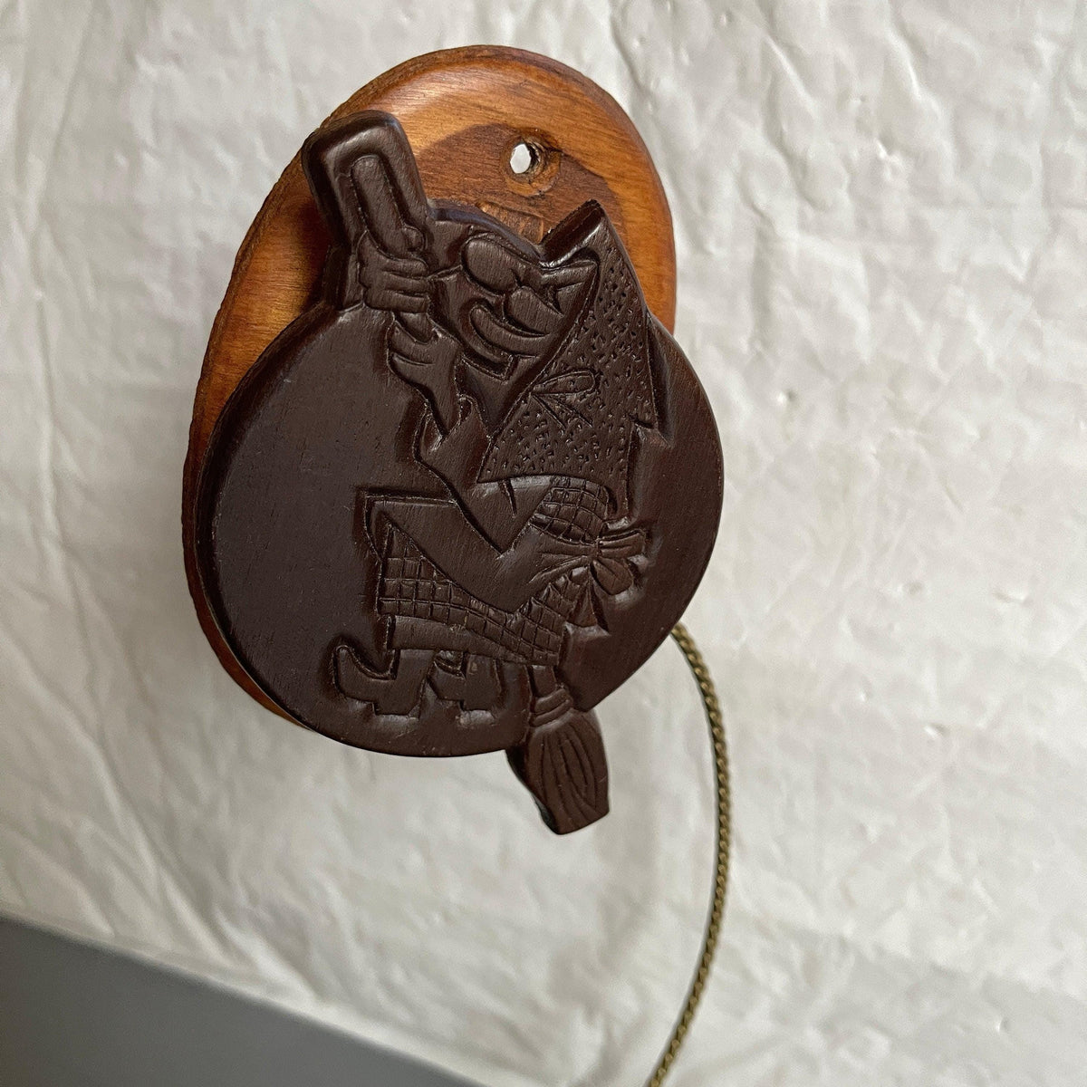 Witch On A Broom, Carved Wooden, Vintage, Halloween, Wallhanging with Clothespin Clip