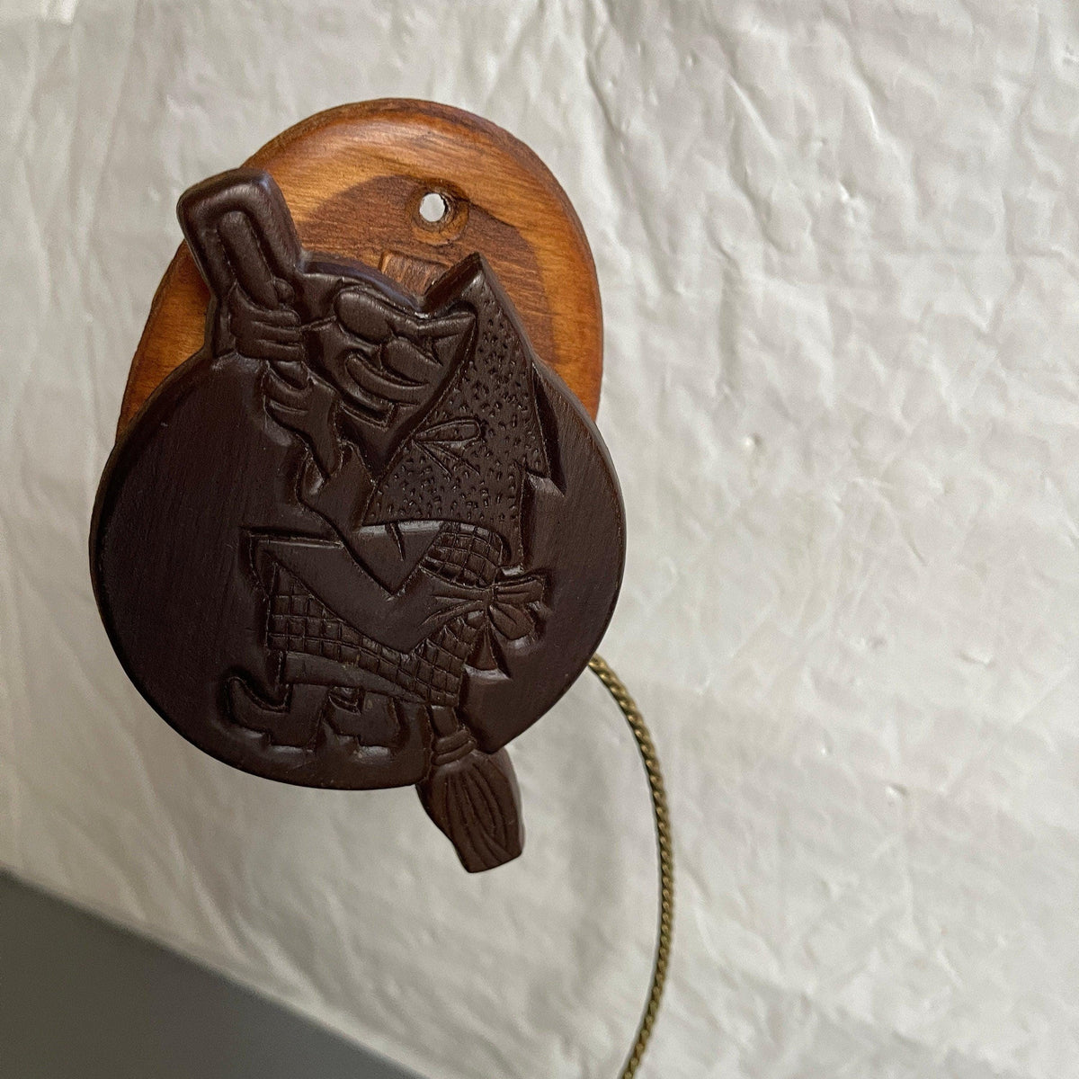 Witch On A Broom, Carved Wooden, Vintage, Halloween, Wallhanging with Clothespin Clip