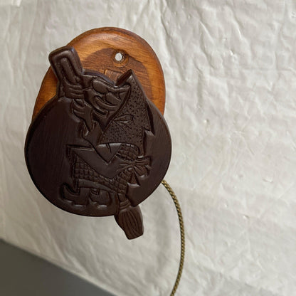 Witch On A Broom, Carved Wooden, Vintage, Halloween, Wallhanging with Clothespin Clip