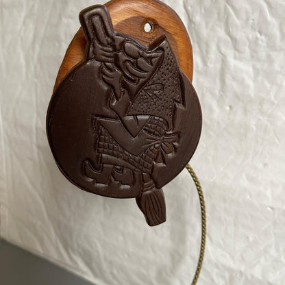 Witch On A Broom, Carved Wooden, Vintage, Halloween, Wallhanging with Clothespin Clip