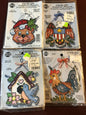 Set of 4 Curly Q&#39;s Cross Stitch on Perforated Plastic, Bird House, Rooster, Eagle Christmas Bear