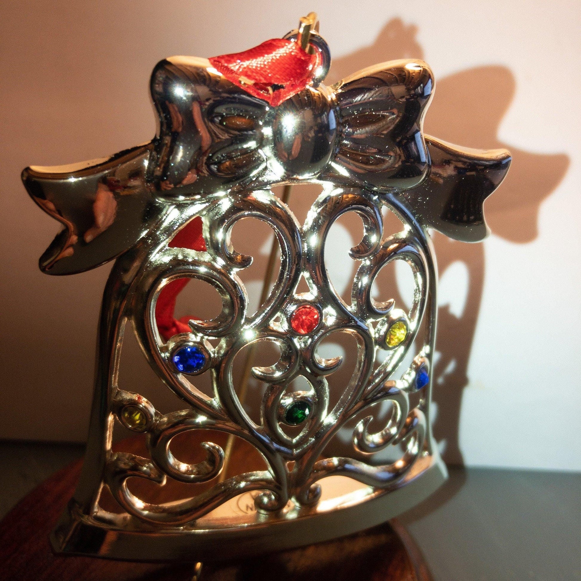 Lenox, Sparkle and Scroll, Multi-Crystal, Bell, Silverplate Ornament