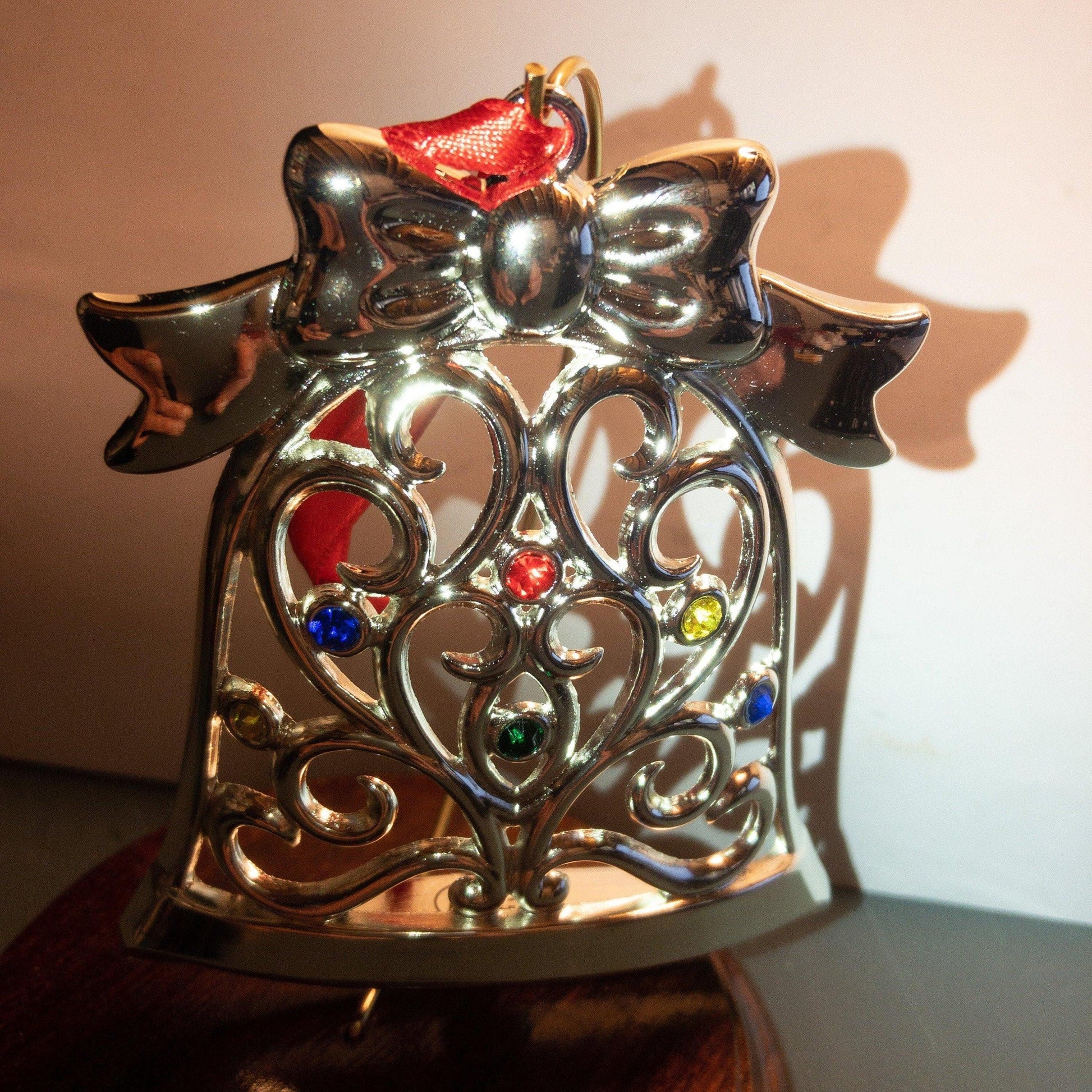 Lenox, Sparkle and Scroll, Multi-Crystal, Bell, Silverplate Ornament