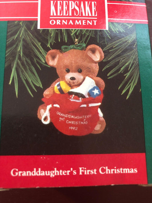 Hallmark, Granddaughter&#39;s First Christmas, Dated 1992, Keepsake Ornament, QX4634, Handcrafted