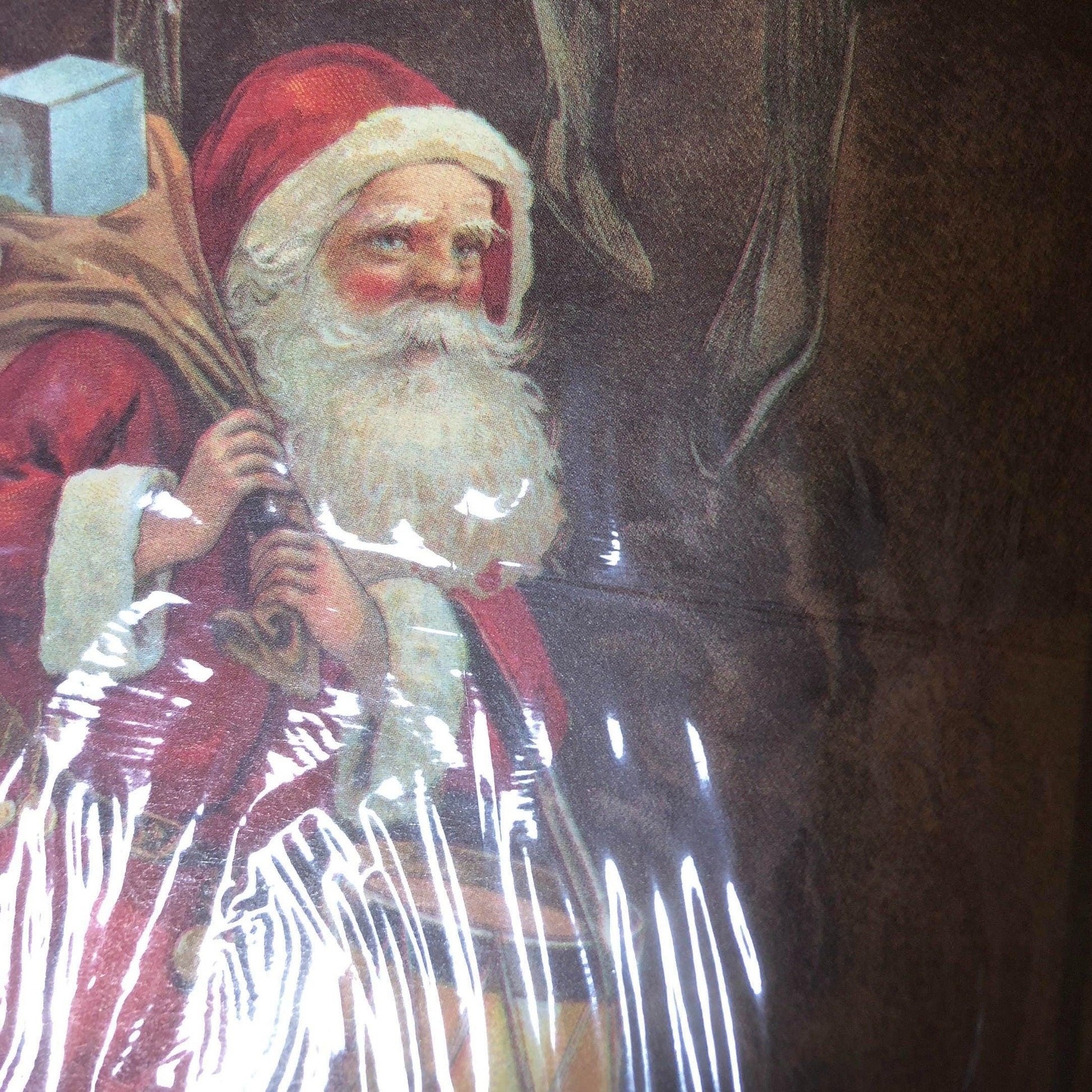 Evergreen, Boy on Rocking Horse, Santa in Fireplace, and Reindeer with Sleigh, Vintage Wrapping Paper,