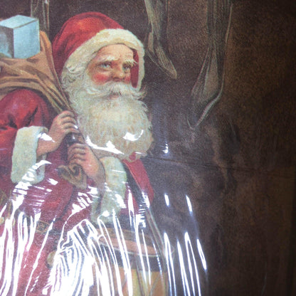 Evergreen, Boy on Rocking Horse, Santa in Fireplace, and Reindeer with Sleigh, Vintage Wrapping Paper,