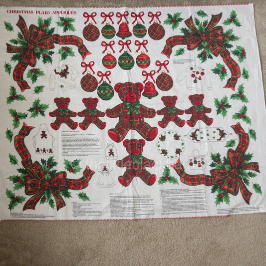 Christmas Plaid Appliques, Teddy Bears, by Cranston Print Works