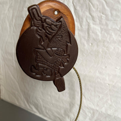 Witch On A Broom, Carved Wooden, Vintage, Halloween, Wallhanging with Clothespin Clip